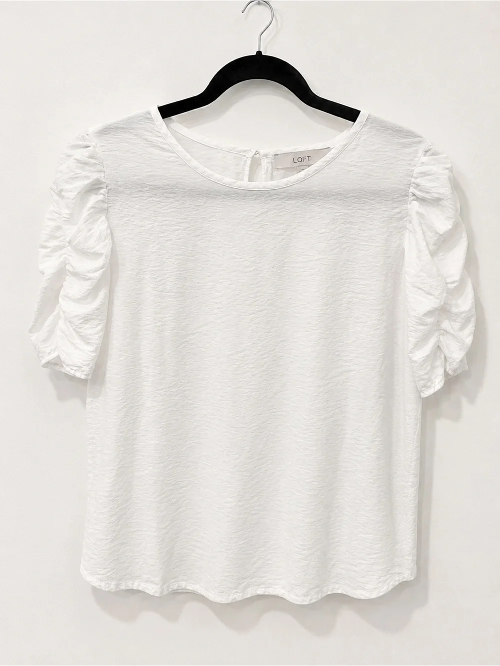 LOFT White Ruffle-Sleeve Round-Neck Blouse